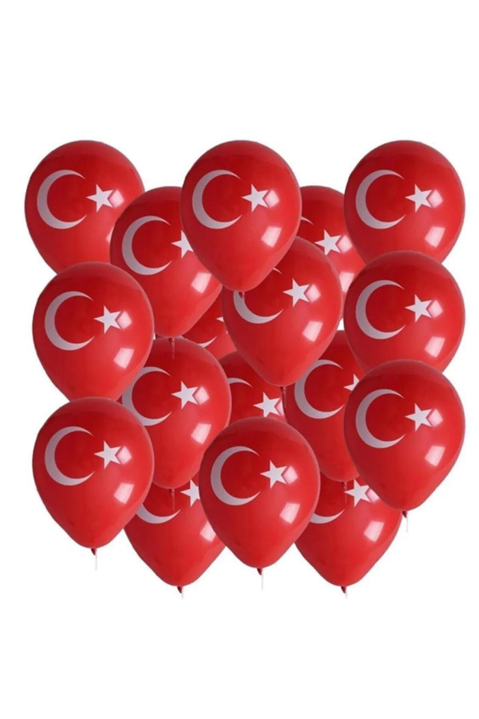 100 Adet Bayrak Ay yıldız Balon Türk Bayraklı Kırmızı Baskılı Balon 23 Nisan 19 Mayıs - Indirimsepeti