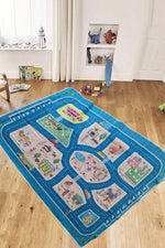 Araba Yollu Ev Okul Petshop Eğitici Oyun Eğlence Halısı Eva Kumaş Kaymaz Taban Çocuk Odası Halısı 115x135 cm - indirimsepeti