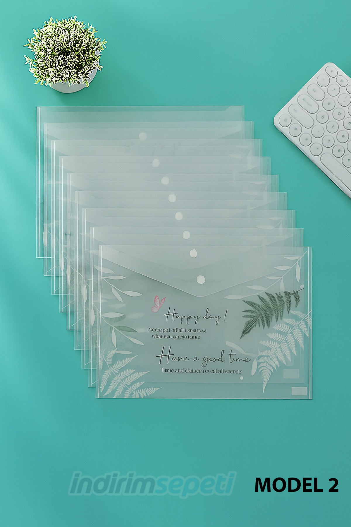 A4 Dosya Çantası – Morandi Şeffaf Plastik Çıtçıtlı Evrak ve Bilgi Çantası Happy Day Fern Model 2 - indirimsepeti
