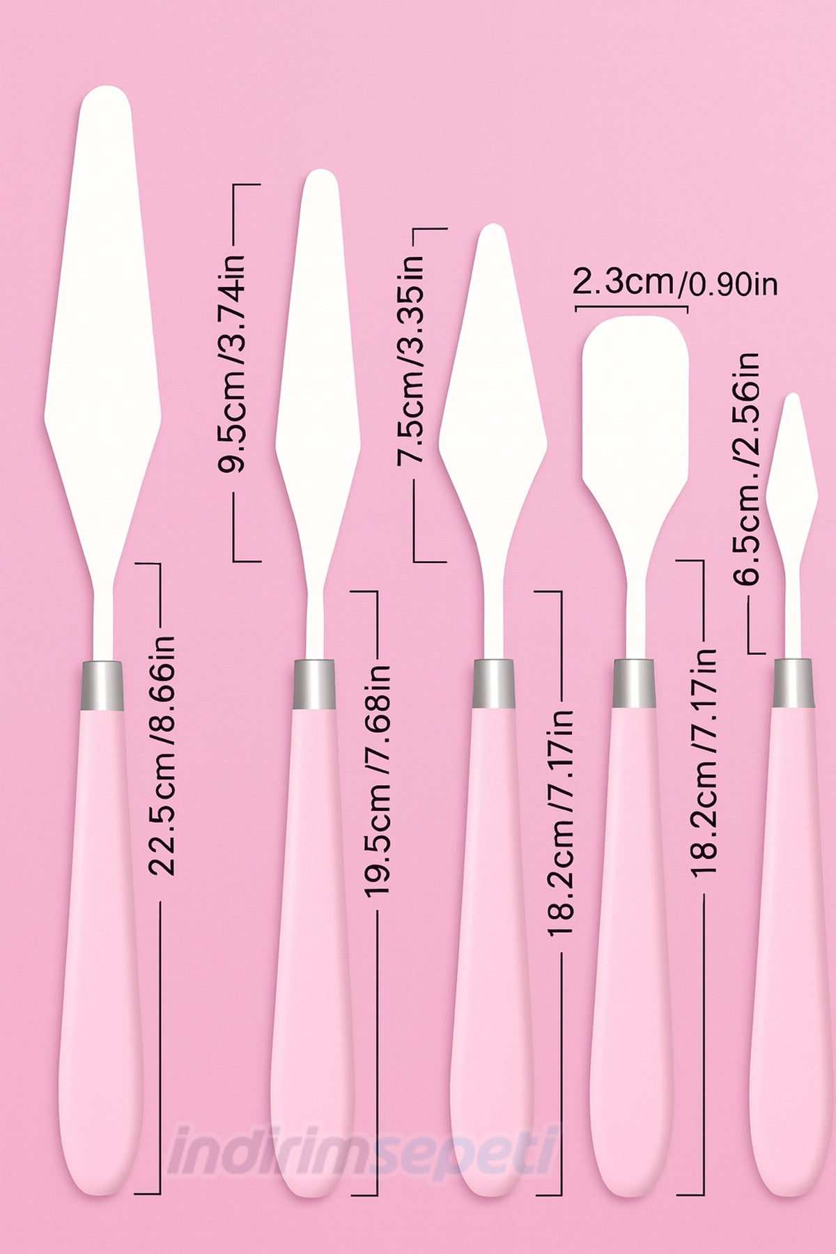 5’li Paslanmaz Çelik Resim Spatula Seti – Sanat ve Hobi İçin Palet Bıçakları – Pembe - indirimsepeti