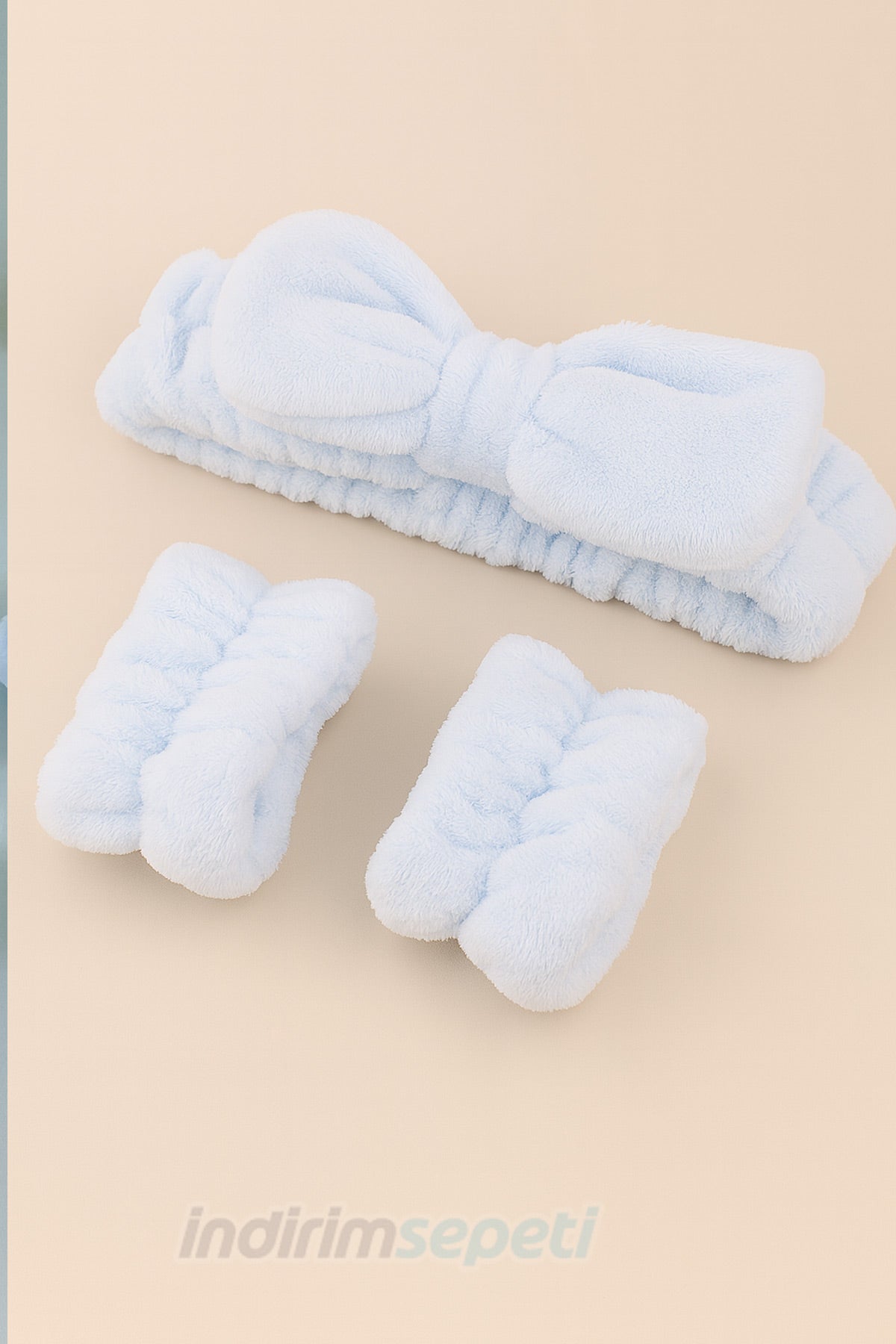 Peluş Açık Mavi Makyaj Bandı + 2’li Su Akıtmaz Bileklik Seti (3’lü) – Soft Spa Yüz Yıkama ve Cilt Bakım Seti - indirimsepeti