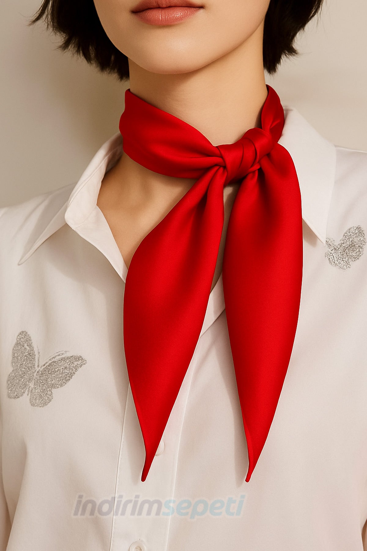 Kırmızı Parlak Saten  Eşarp Bandana Polyester Etkinlik Kutlama 23 Nisan, 29 Ekim, 19 Mayıs