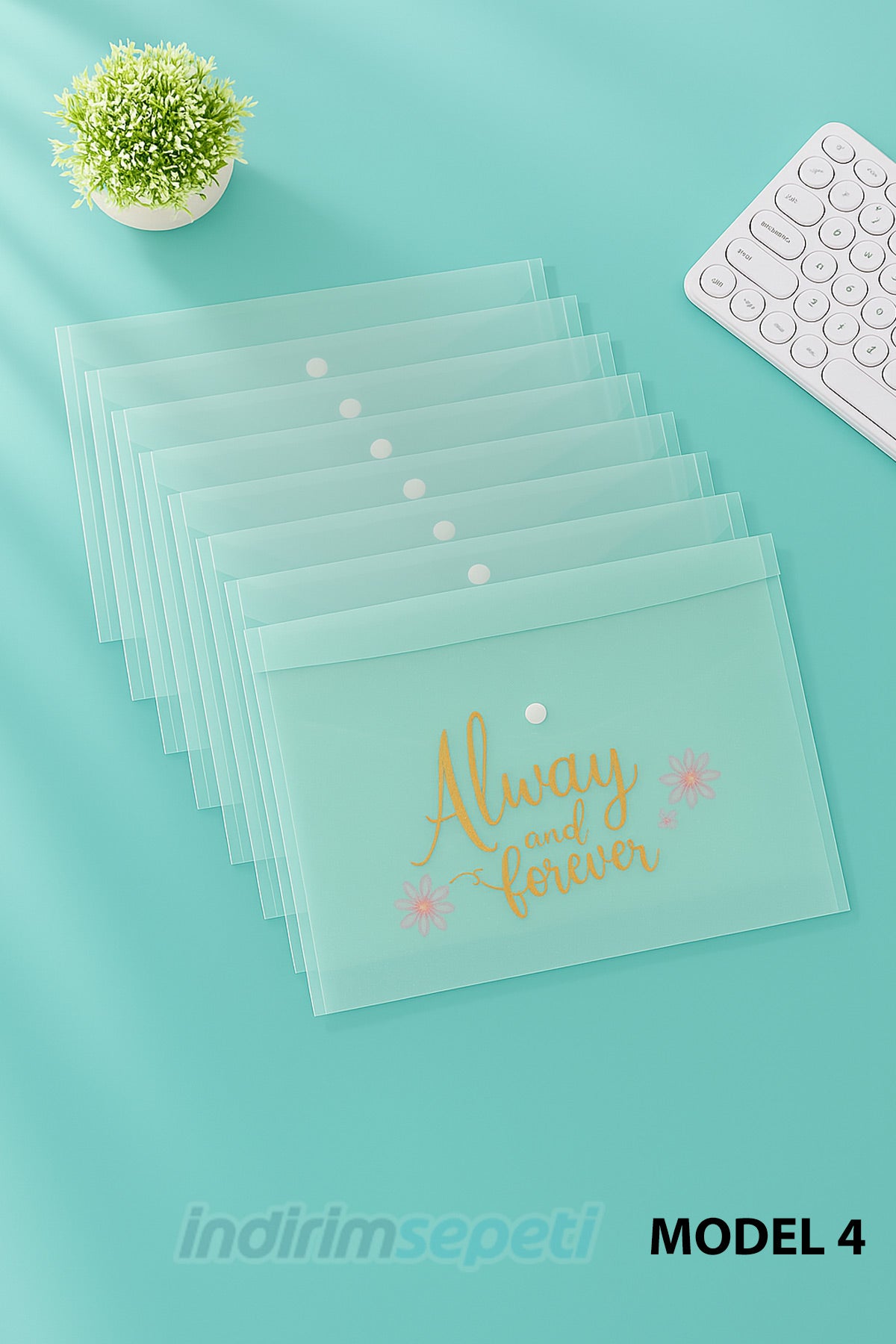 A4 Dosya Çantası – Morandi Mint Şeffaf Plastik Çıtçıtlı Evrak ve Bilgi Çantası Always & Forever Çiçekli Model 4 - indirimsepeti
