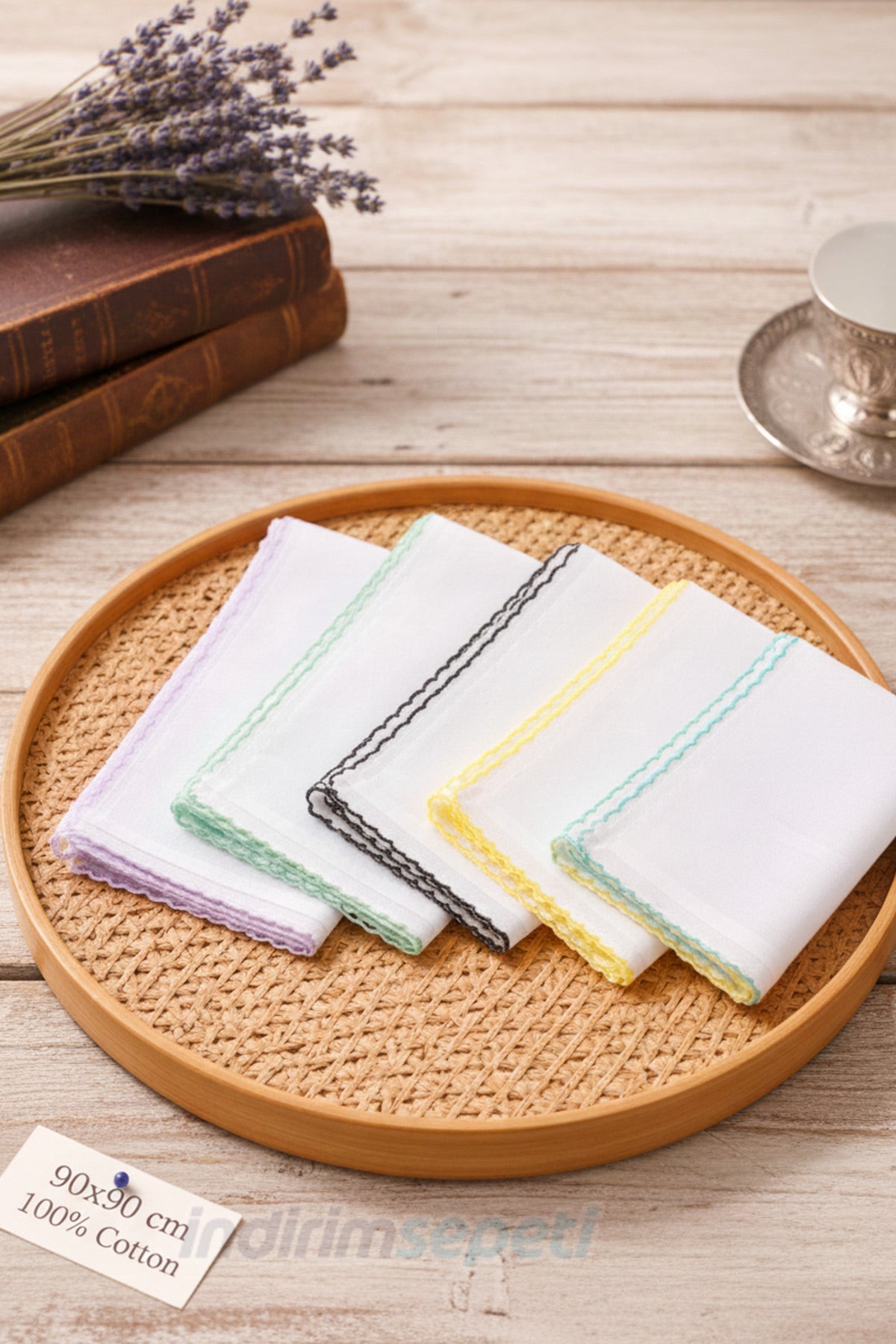 Pamuklu Renkli Oyalı Tülbent 5’li Set | 90x90 cm Kare, Karışık Renk Yumuşak Dokulu - indirimsepeti