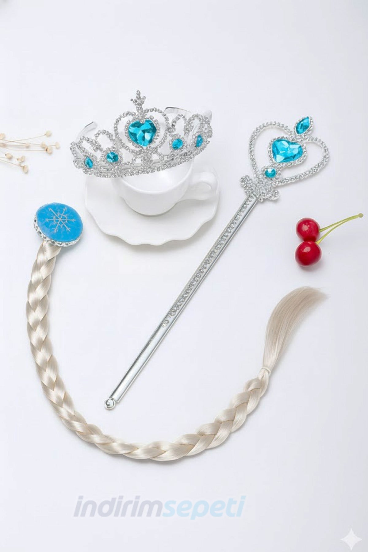 Çocuk Frozen Elsa Asa, Taç ve Örgü Saç 3’lü Set – Karlar Ülkesi Aksesuar - indirimsepeti