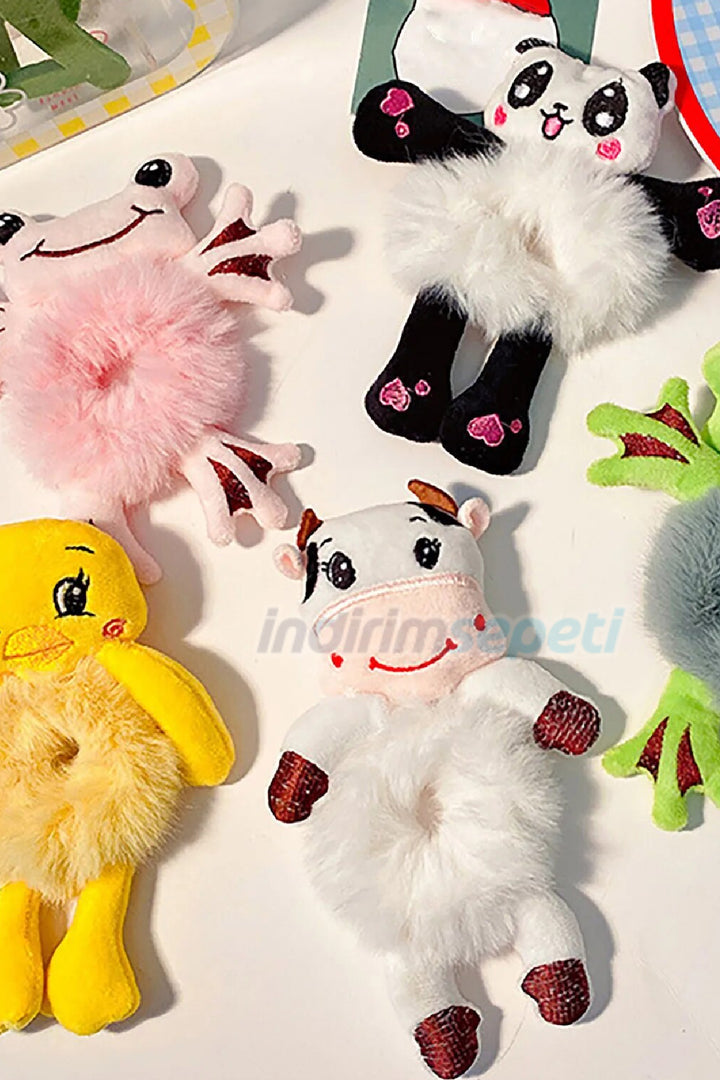 Peluş Sevimli Hayvan Figürlü 3d Boyutlu Saç Toka Lastikli Saç Aksesuar Kedi Civciv Panda  inek kurbağa - Indirimsepeti