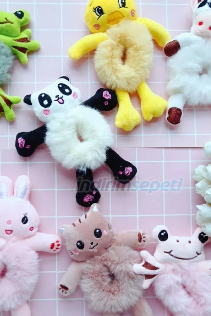 Peluş Sevimli Hayvan Figürlü 3d Boyutlu Saç Toka Lastikli Saç Aksesuar Kedi Civciv Panda  inek kurbağa - Indirimsepeti