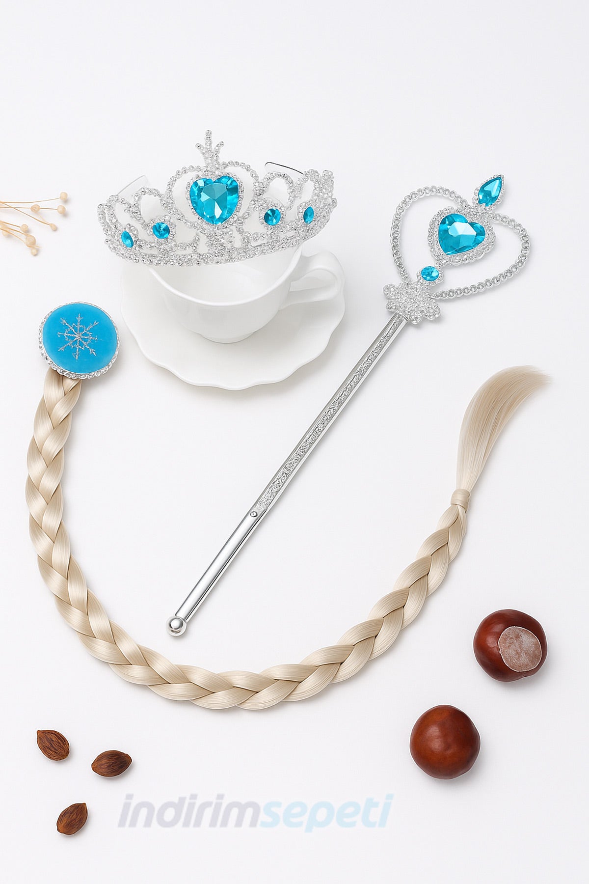 Çocuk Frozen Elsa Asa, Taç ve Örgü Saç 3’lü Set – Karlar Ülkesi Aksesuar - indirimsepeti