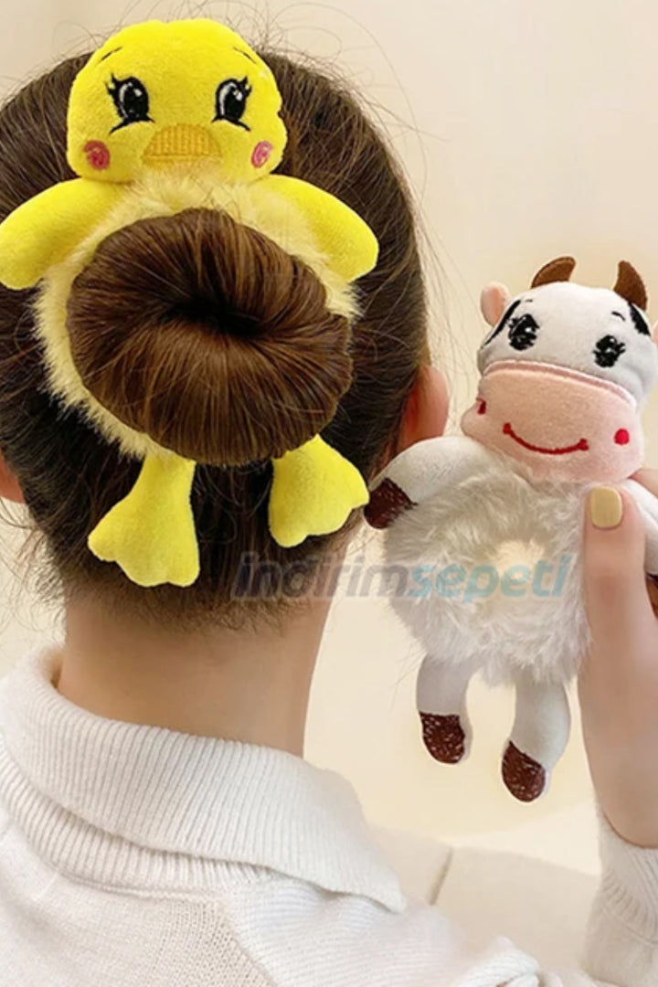 Peluş Sevimli Hayvan Figürlü 3d Boyutlu Saç Toka Lastikli Saç Aksesuar Kedi Civciv Panda  inek kurbağa - Indirimsepeti
