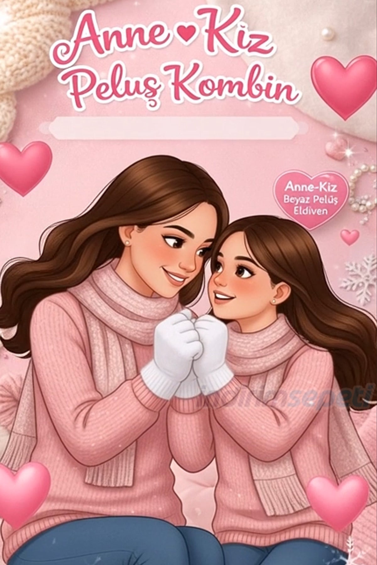Anne Kız Peluş Eldiven Kombini – 2 Çift Beyaz Yumuşak Kışlık Eldiven | Sıcacık & Şık - indirimsepeti