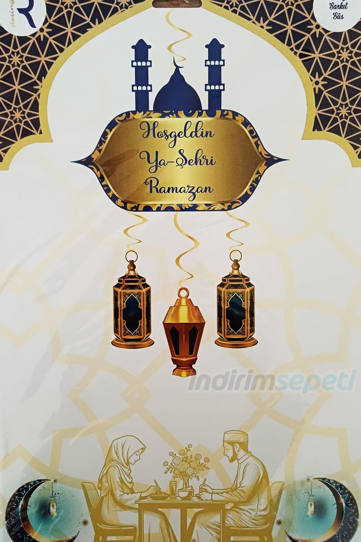 Hoş Geldin Ramazan Dekoratif Mekan Süsü 4 Parça Motifli Sarkıt Ramazan Süsü Lacivert Hoş geldin Ya Şehri Ramazan - indirimsepeti