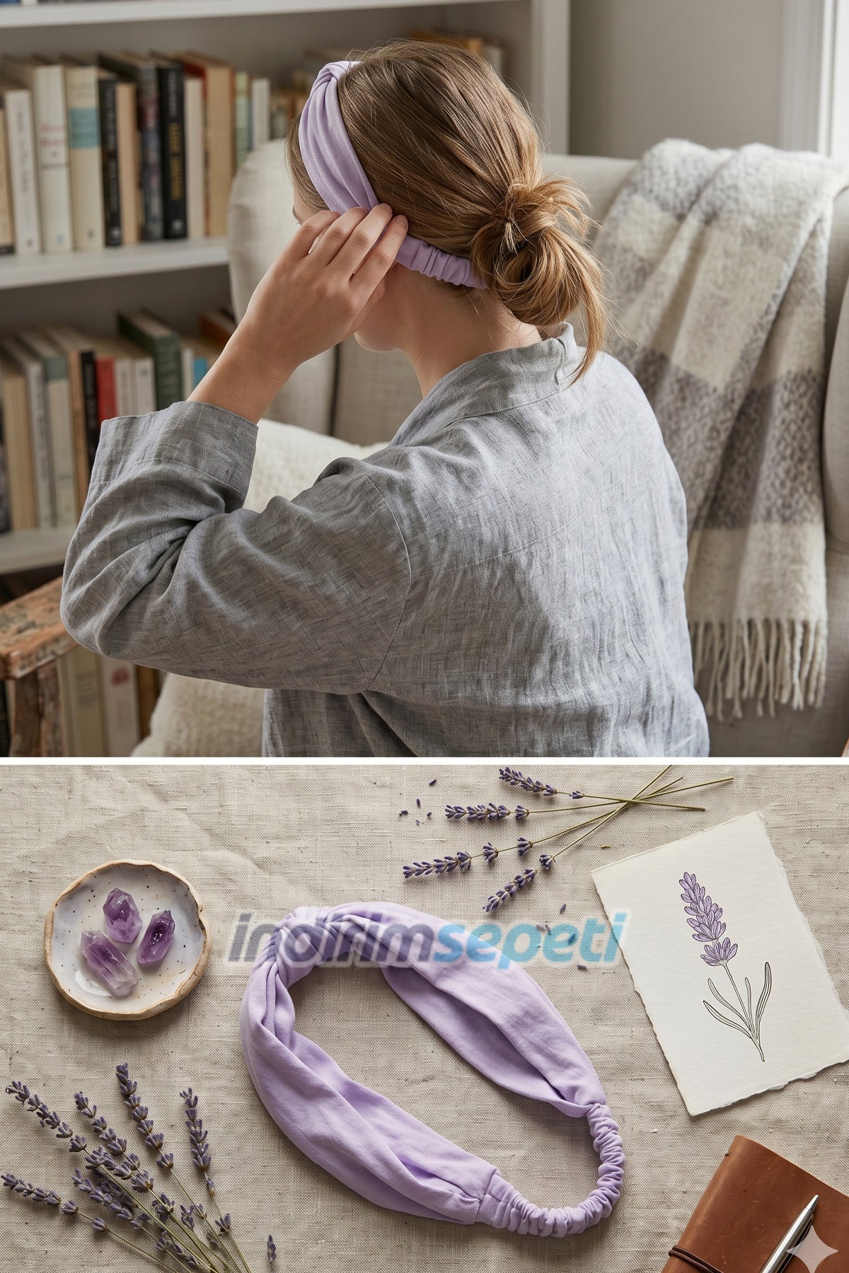 Açık Lila Pamuklu Kumaş Lastikli Bandana – Saç Aksesuarı Esnek Saç Bandı