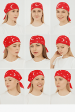 Türk Bayrağı Ayyıldız Desenli Kırmızı Bandana Fular Pamuklu - indirimsepeti