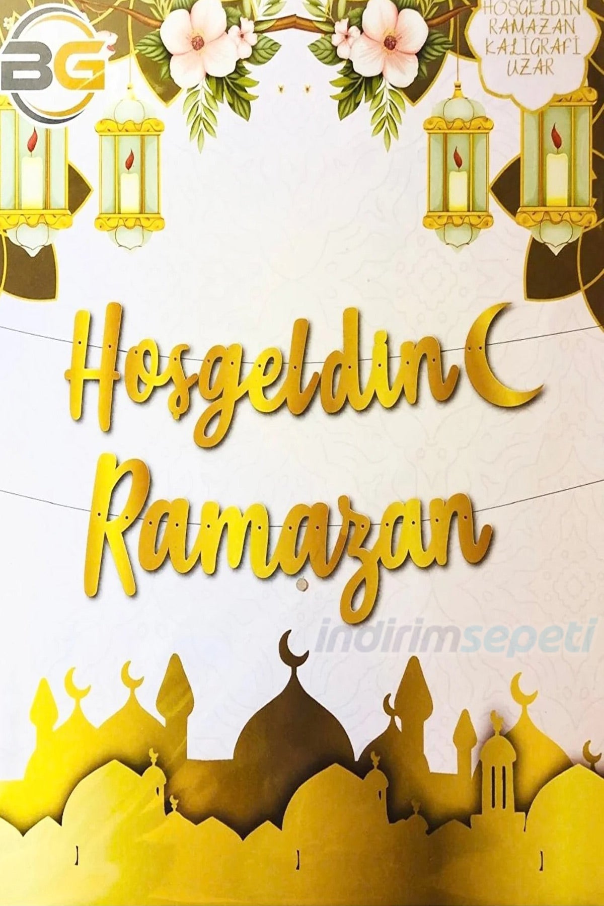 Hoşgeldin ramazan kaligrafi banner yazı gold  Ramazan Metalize Altın Set