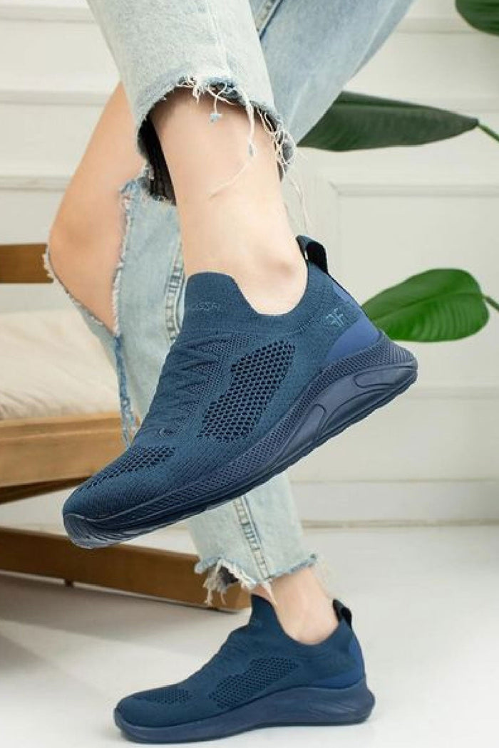 Yüksek Taban Fileli Bağcıksız Hafif Esnek Kadın Spor Ayakkabı Lacivert - Indirimsepeti