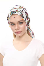 Fular Çiçek Desenli Pamuklu Kumaş Boncuklu  Saç Bandı  Saç Aksesuar Beyaz - Indirimsepeti