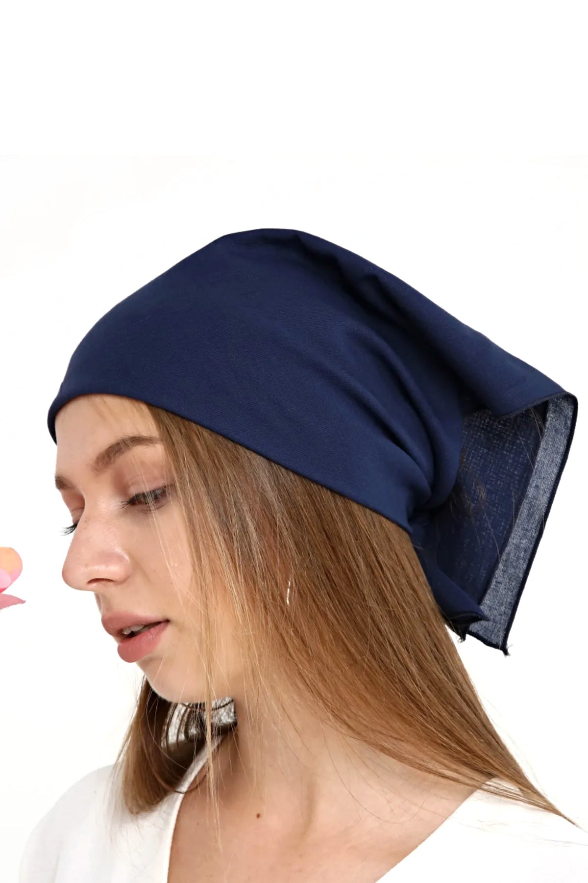 Lacivert Pamuklu kumaştan Bandana Desensiz Lacivert Saç Aksesuar Fular - Indirimsepeti