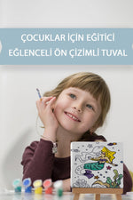 3'lü Çocuk Ressam Seti - 3 Ad. 20 x 20 cm Ön çizimli Tuval, 2 Ad. Fırça, Palet, Boya ve Şövale - indirimsepeti