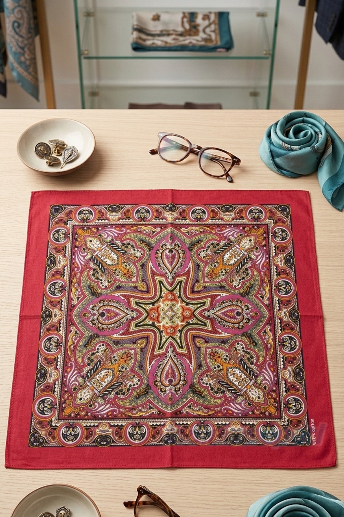 Etnik Desenli Pamuklu Bandana | 52x52 cm Geleneksel Desenli Sokak Stili Unisex Bandana