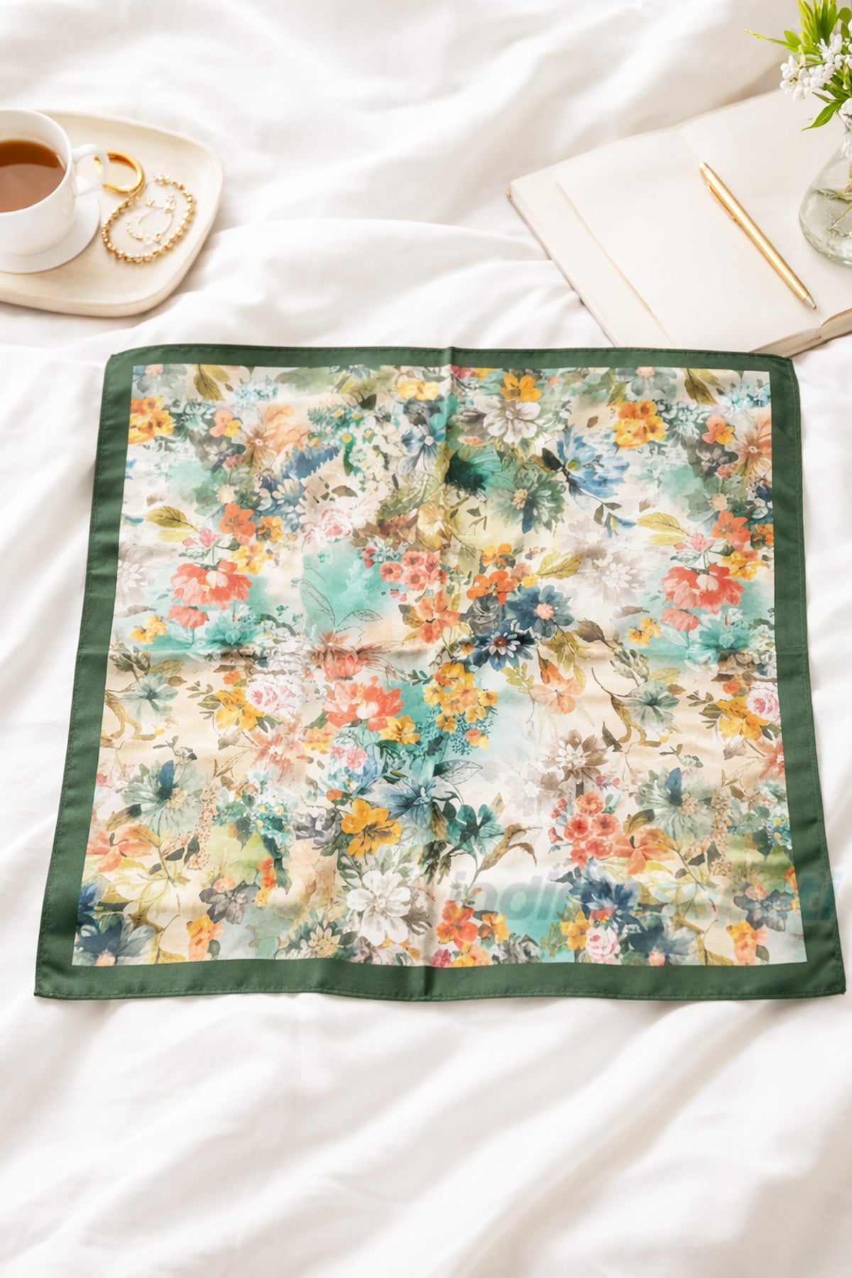 Bohem Tarz Floral Çiçek Desenli Saten Bandana 50x50 cm – İpeksi Yumuşak Dokulu Şık Fular - indirimsepeti