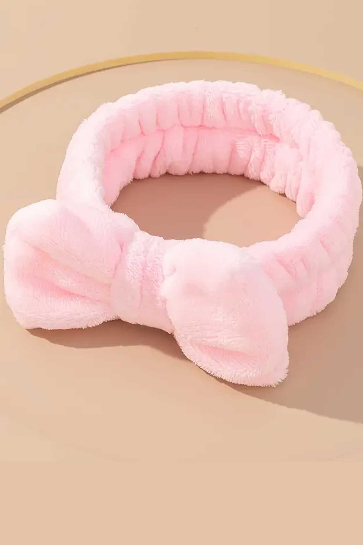 Polar Yüz ve Saç Bandı Makyaj Kafa Bandı Yıkama Spa Kafa Bandı Fiyonklu Açık Pembe - indirimsepeti