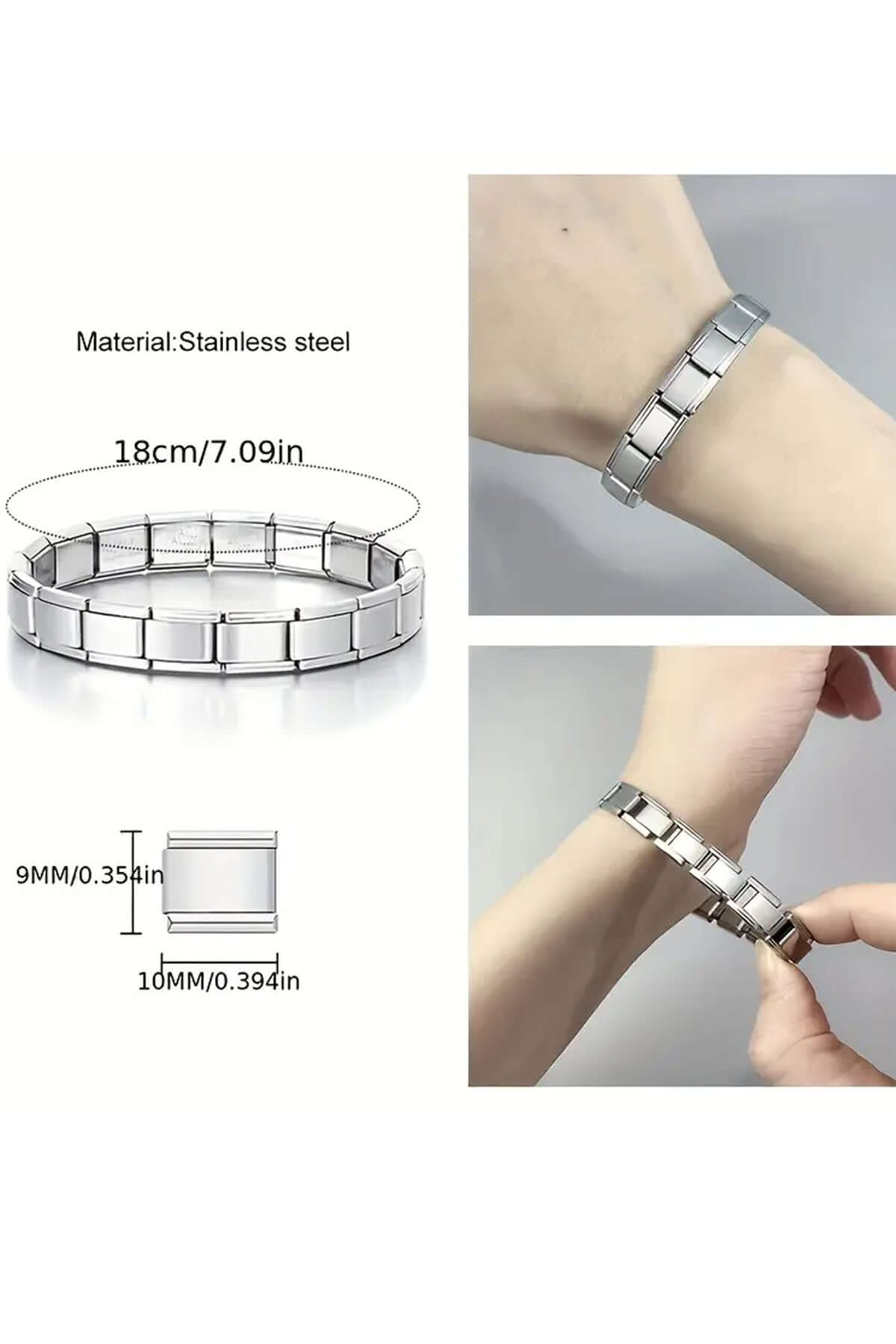 Charm Çelik Bileklik, Ayrılabilir Yaylı Paslanmaz Çelik Bileklik, Montajlı Paslanmaz Bileklik Kişiselleştirilebilir Çelik, Gümüş Renk - indirimsepeti