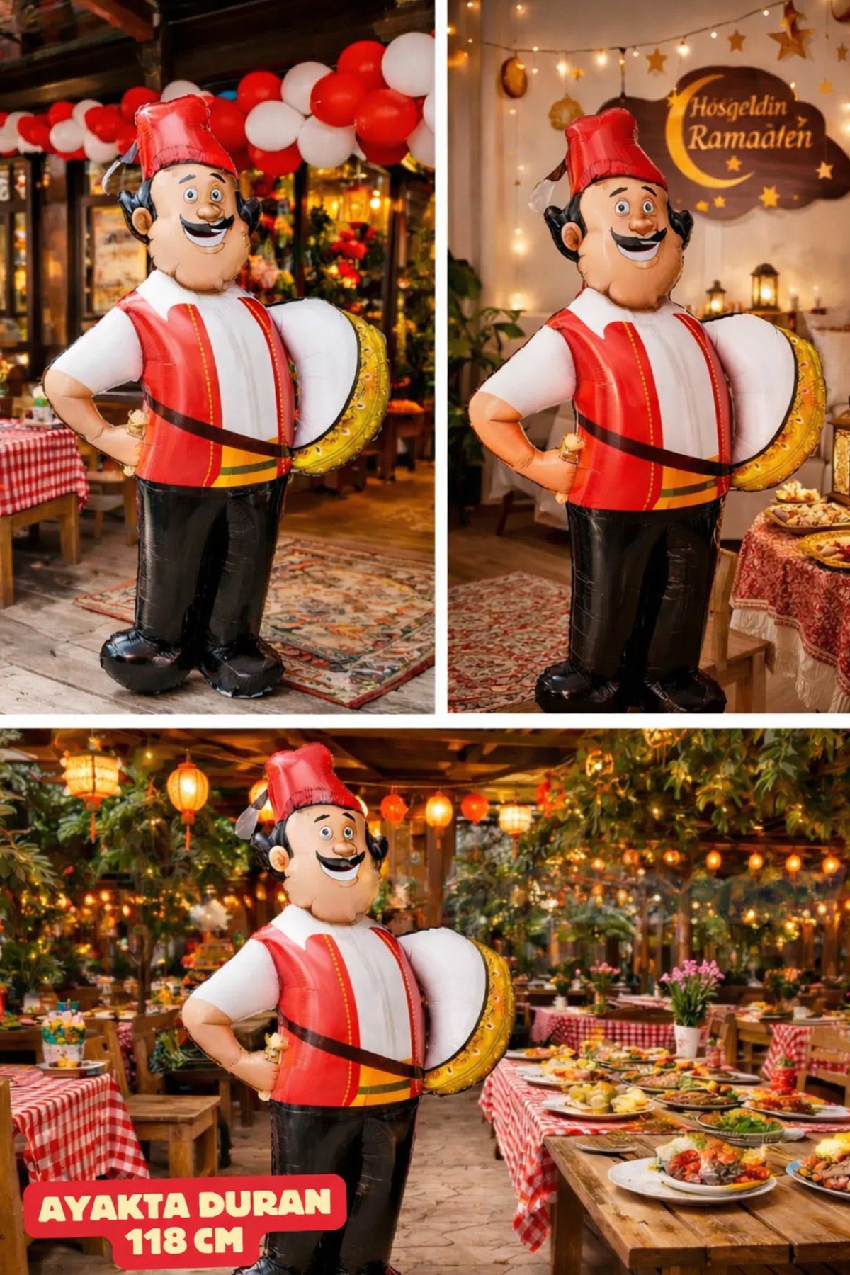 Ramazan Davulcusu Folyo Balon 118z76 cm | Ramazan Bayramı Süsleme Dekoru | Büyük Boy Şişme Balon