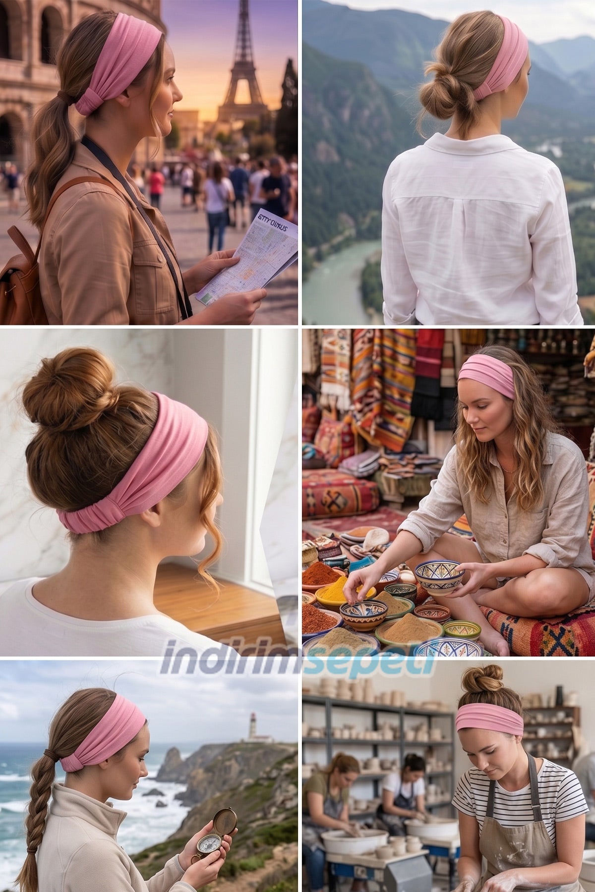 Açık Pembe Pamuklu Kumaş Lastikli Bandana – Saç Aksesuarı Esnek Saç Bandı