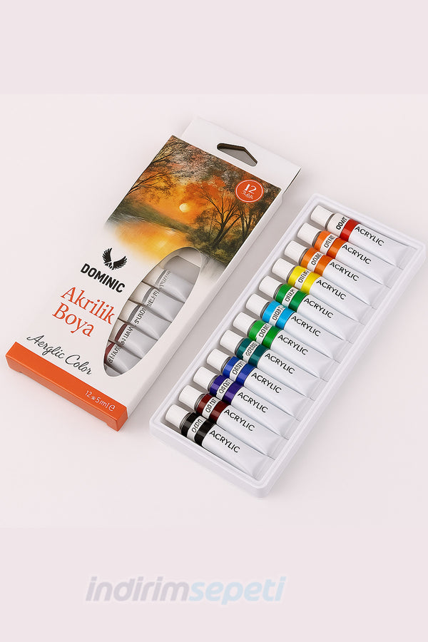 Akrilik Boya Seti Canlı ve Dayanıklı 12x9 ml – Tuval, Ahşap, Karton Uyumlu Başlangıç ve Sanat Projeleri