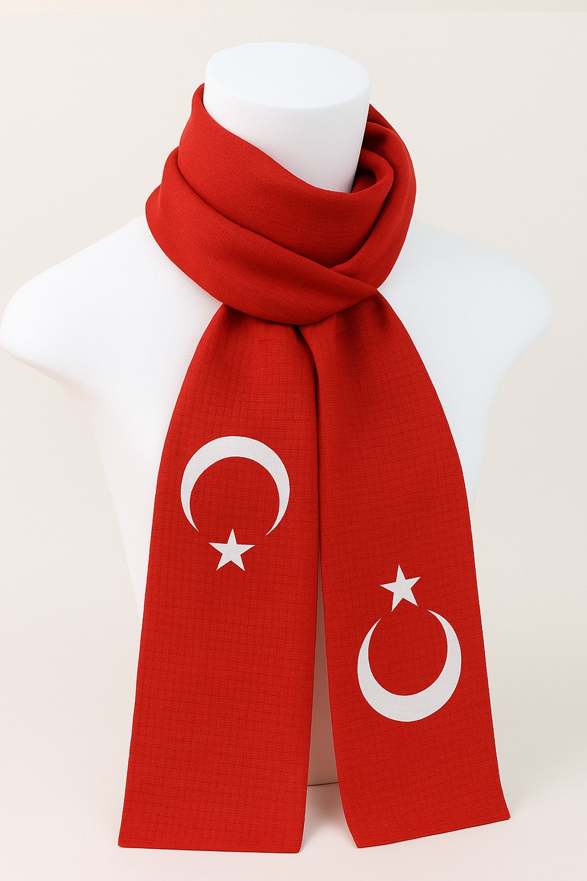 Türk Bayraklı Pamuklu Fular – 140x30 cm | Ay - Yıldız Desenli Şal & Boyun Aksesuarı - indirimsepeti