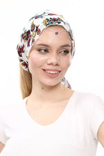 Fular Çiçek Desenli Pamuklu Kumaş Boncuklu  Saç Bandı  Saç Aksesuar Beyaz - Indirimsepeti