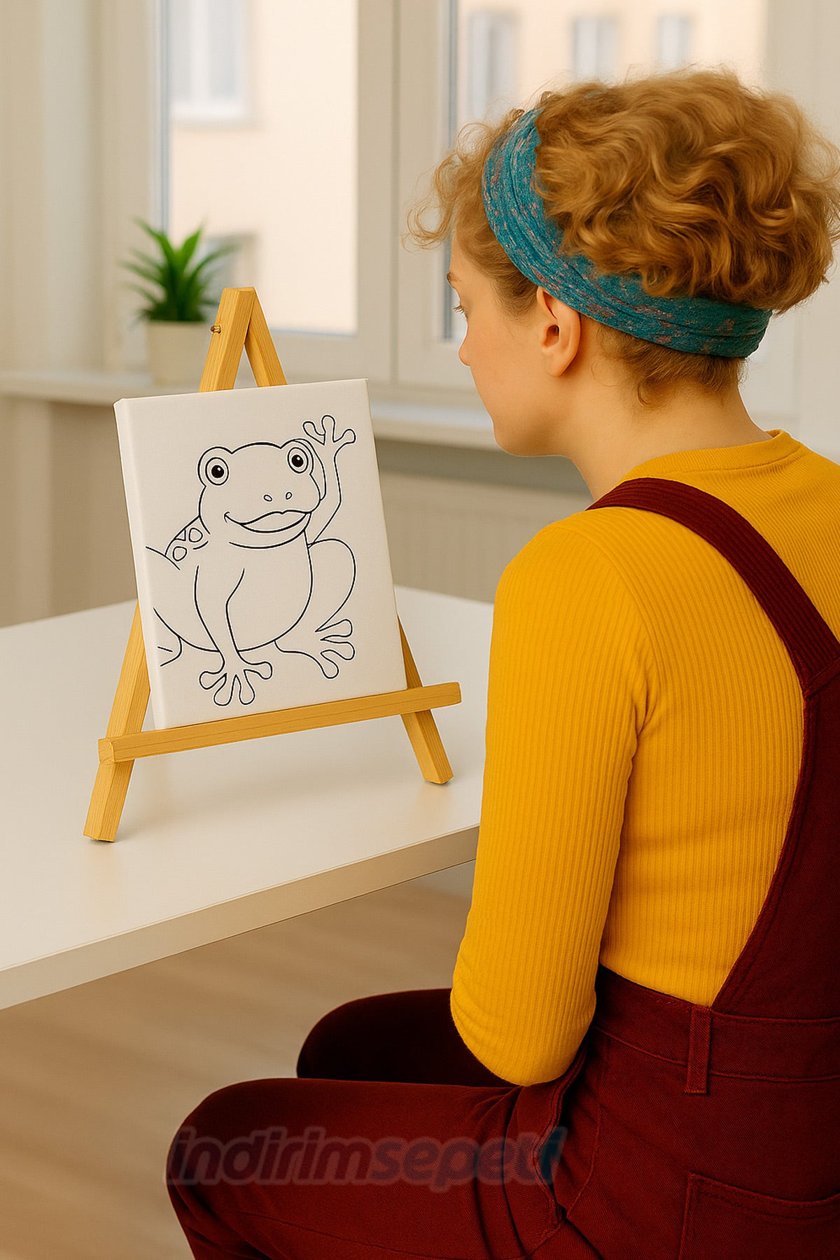 Çocuklar İçin Süper Boyama Seti – Çizimli Tuval, Şövale, 6 Renk Boya, Fırça ve Paletli Komple Set