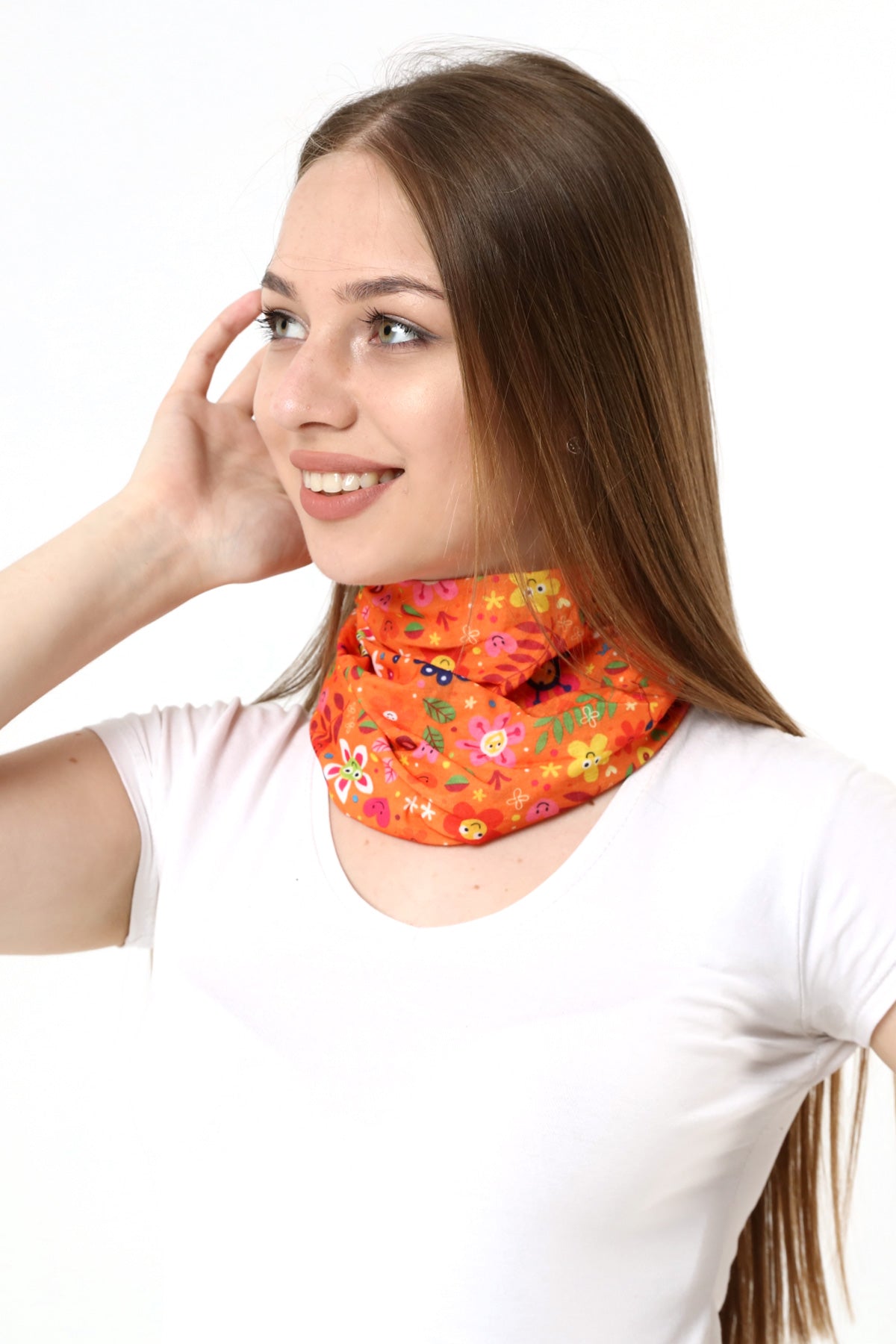Buff Dikişsiz Boyunluk Maske Baf Bandana Saç Bandı Kamp Aksesuar Çiçek Turuncu - indirimsepeti