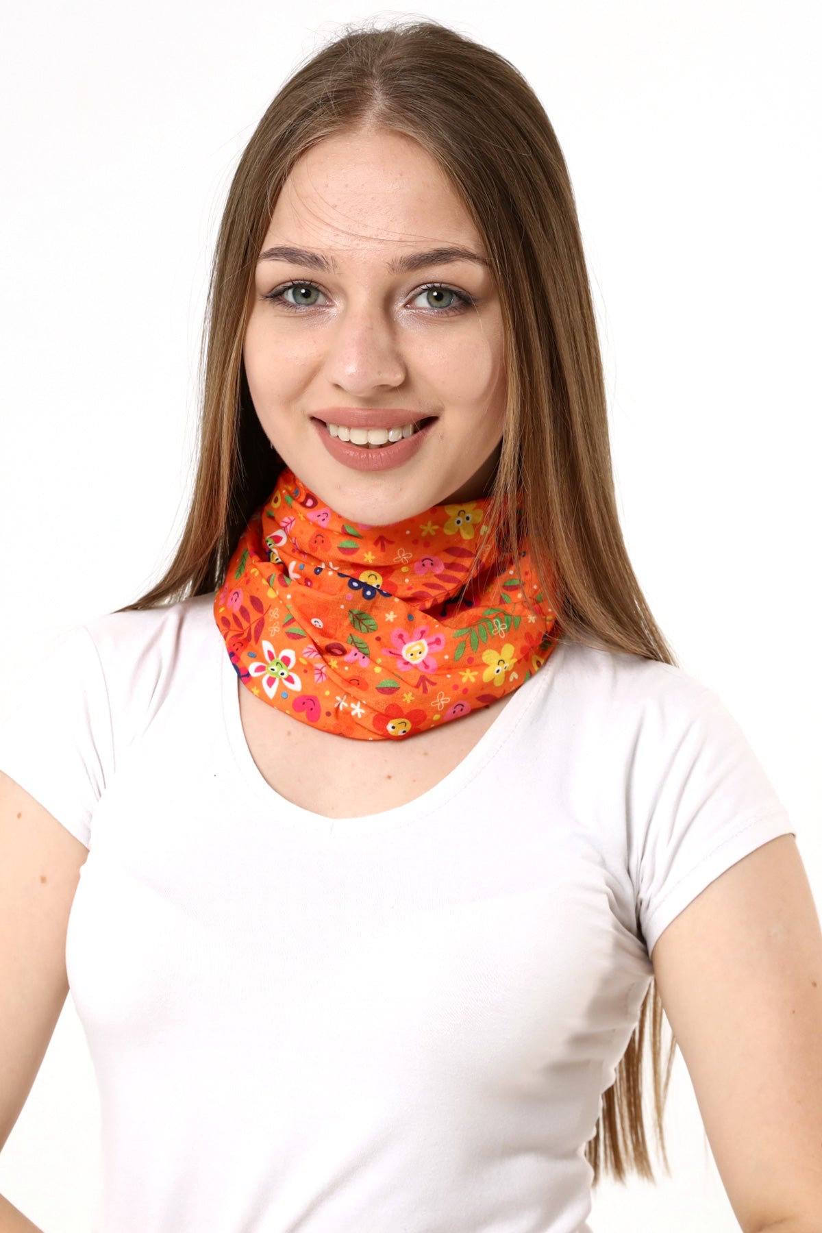Buff Dikişsiz Boyunluk Maske Baf Bandana Saç Bandı Kamp Aksesuar Çiçek Turuncu - indirimsepeti