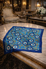 Nazar Boncuklu & Lale Desenli Saten Bandana Fular Çanta Aksesuarı & Boyun Fuları 50x50 cm Mavi - indirimsepeti