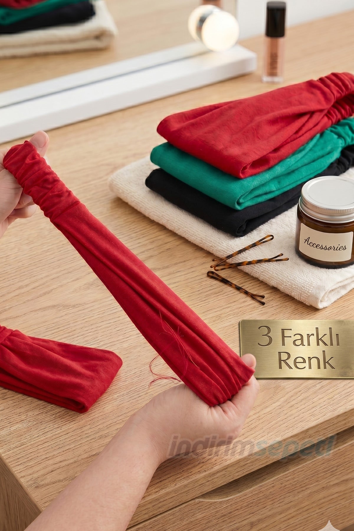 Saç Bandı Pamuklu Lastikli 3 Farklı Renk Model 20 Bahar ve Yaz Stili, Esnek Bandı Kırmızı Yeşil Koyu Lacivert