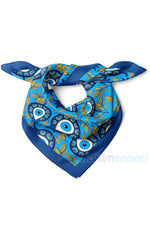 Nazar Boncuklu & Lale Desenli Saten Bandana Fular Çanta Aksesuarı & Boyun Fuları 50x50 cm Mavi - indirimsepeti