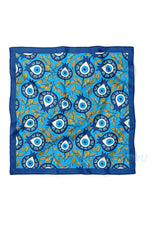 Nazar Boncuklu & Lale Desenli Saten Bandana Fular Çanta Aksesuarı & Boyun Fuları 50x50 cm Mavi - indirimsepeti