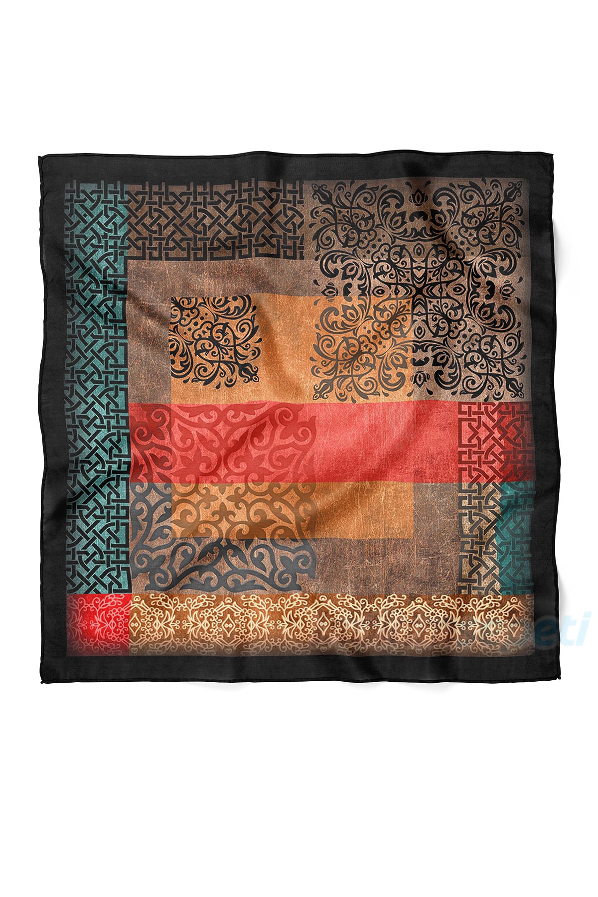 Anadolu Saray Bezeme Tezyinat Sanat Klasik Ornamental Motif Desenli Saten Bandana Fular - indirimsepeti