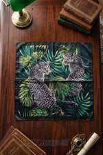 Leopar Ve Tropikal Yaprak Desenli Saten Bandana - 50x50 cm Lüks Fular & Saç Aksesuarı