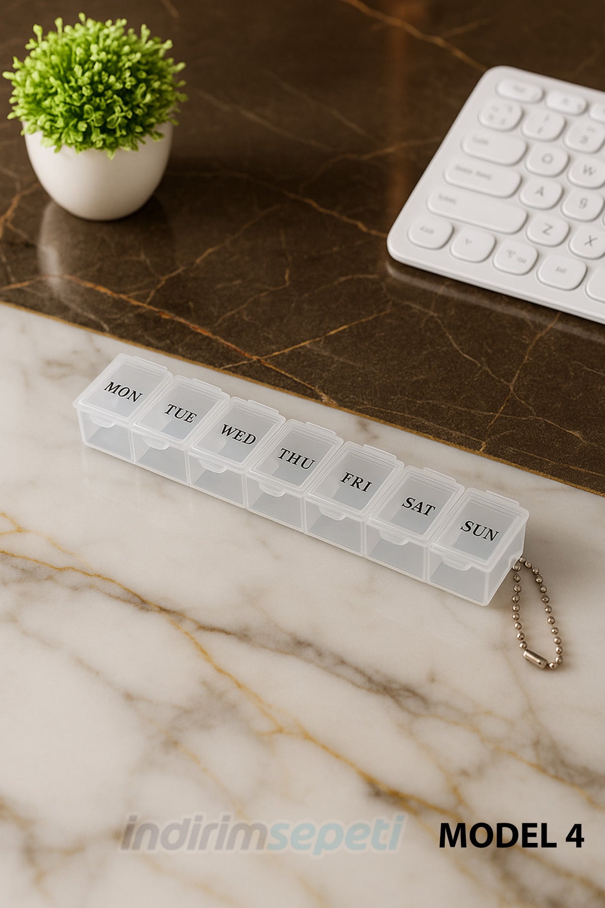 7 Bölmeli Haftalık Şeffaf İlaç Düzenleyici – Anahtarlıklı Taşınabilir Vitamin ve Hap Kutusu - indirimsepeti