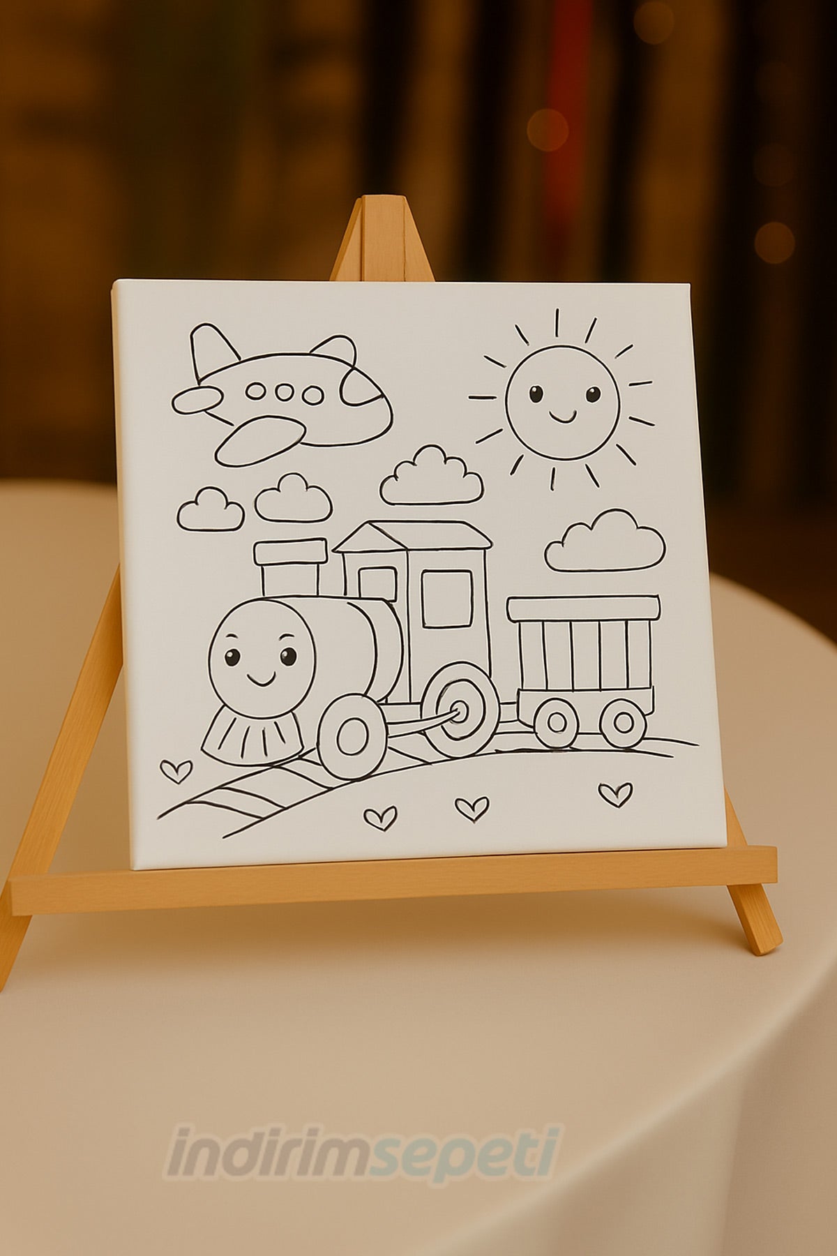Ahşap Şövale ve 20x20 Çizimli Boyama Tuvali Seti – Çocuk Sanat Etkinliği ve Dekor Sunum Standı - indirimsepeti