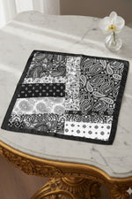 Bohem Stil Siyah - Beyaz Damla Vintage Desenli Bandana & Fular Saç ve Çanta Aksesuar - indirimsepeti