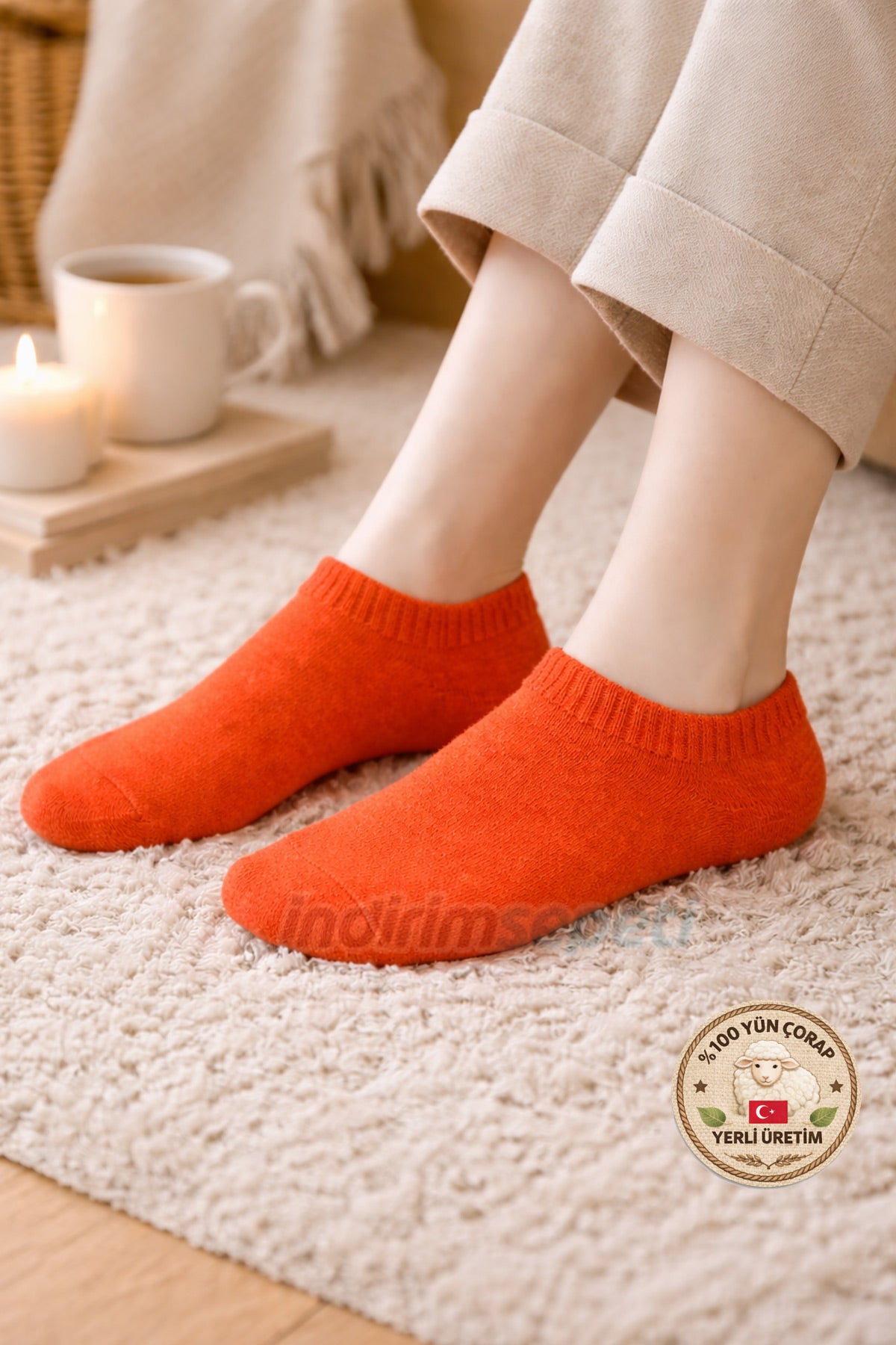 Kadın Turuncu Yün Patik Çorap 36–38 Kışın Ayakları Saran Sıcacık, Yumuşacık Konfor Kışlık Termal Yumuşak Ev Çorabı