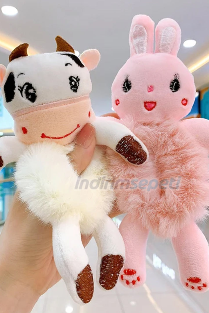 Peluş Sevimli Hayvan Figürlü 3d Boyutlu Saç Toka Lastikli Saç Aksesuar Kedi Civciv Panda  inek kurbağa - Indirimsepeti