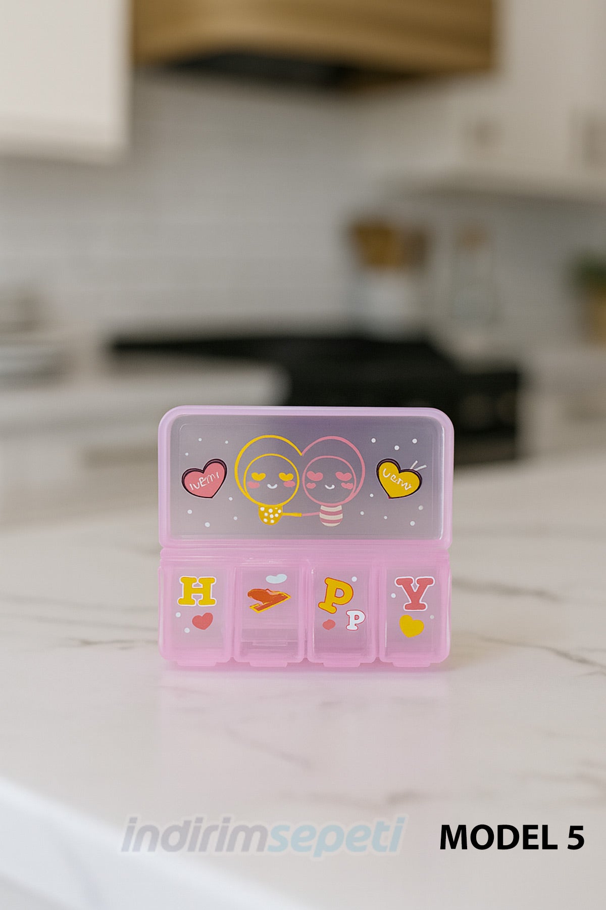 İlaç ve Takı Saklama Kutusu Sevimli 5 Bölmeli – Happy Tasarım (7×9×2 cm) - indirimsepeti
