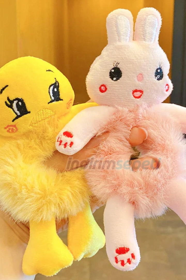 Peluş Sevimli Hayvan Figürlü 3d Boyutlu Saç Toka Lastikli Saç Aksesuar Kedi Civciv Panda  inek kurbağa - Indirimsepeti