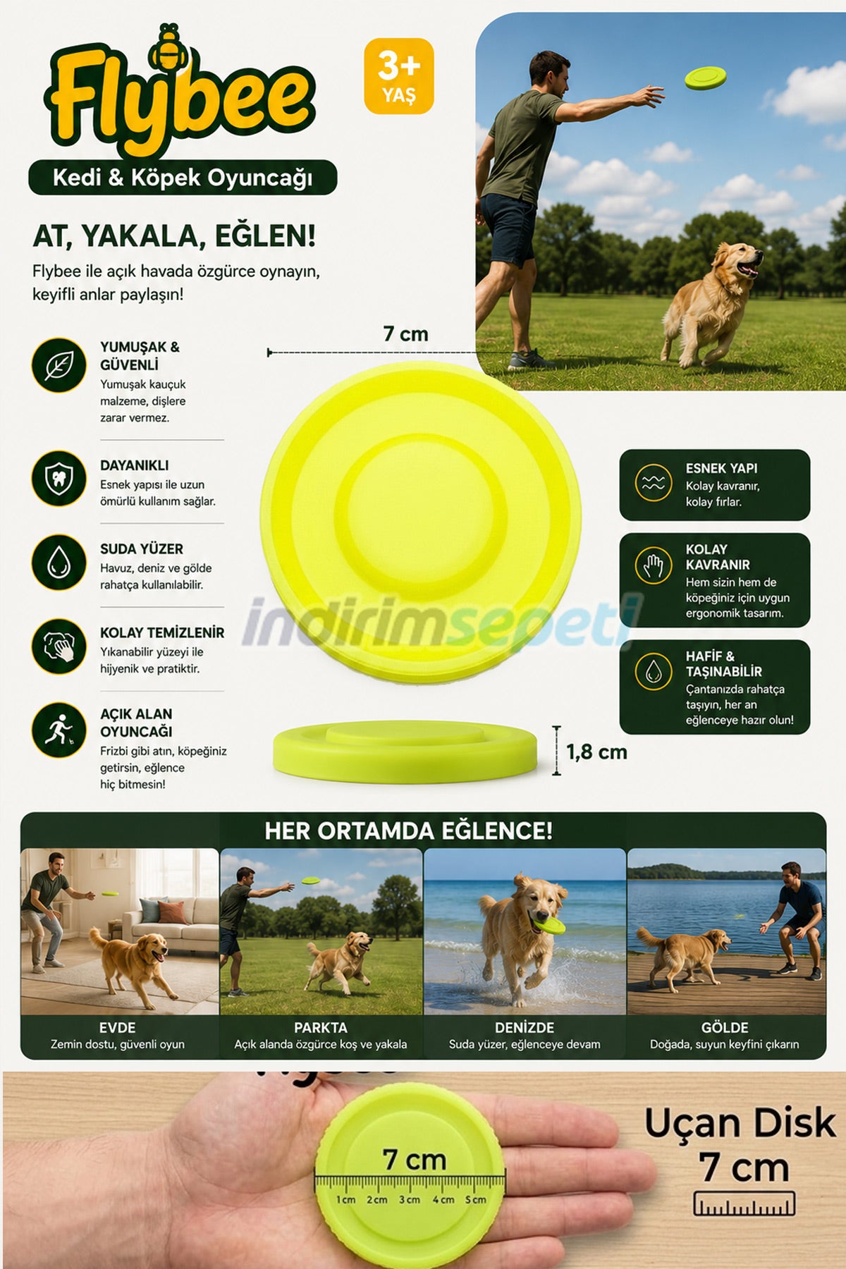 Mini Frizbi 7 cm Yumuşak Kauçuk Kedi Köpek Oyuncağı | Cep Boy At Tut Yakala Oyunu