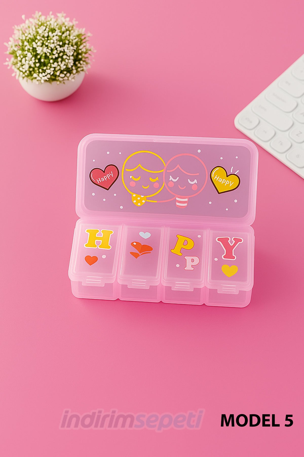 İlaç ve Takı Saklama Kutusu Sevimli 5 Bölmeli – Happy Tasarım (7×9×2 cm) - indirimsepeti