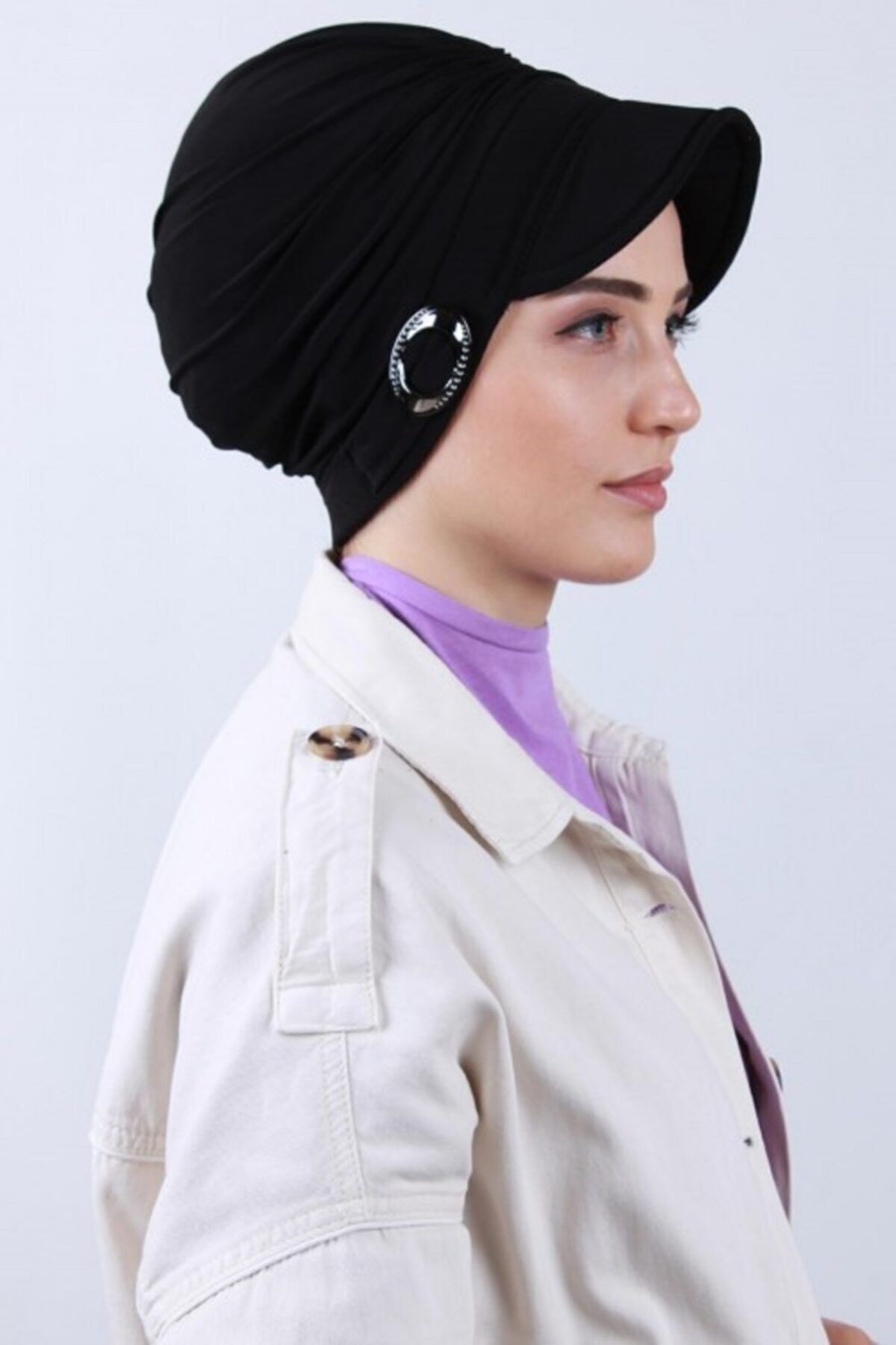 Tokalı Şapkalı Hazır Bone Siyah - indirimsepeti